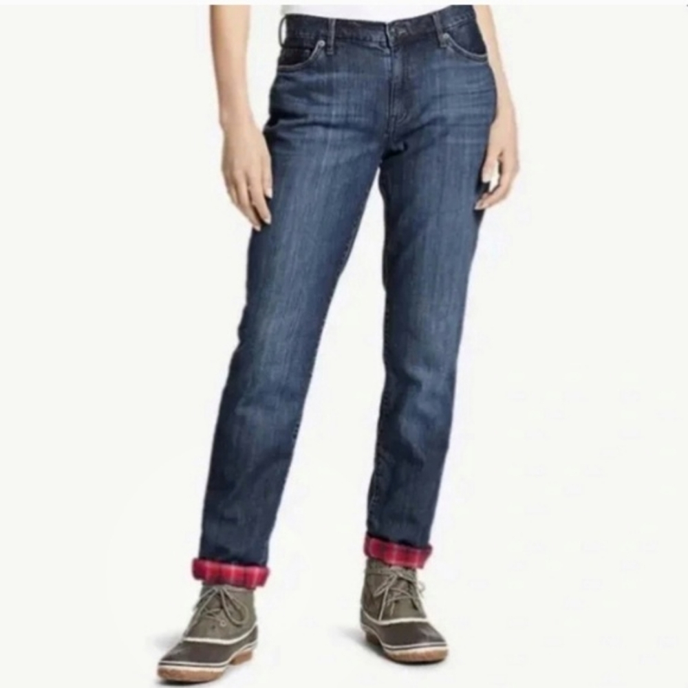 NWT Eddie Bauer Flannel-Lined Jeans Natural Fit Size 10 Blue